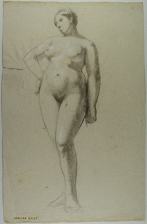 Vorzustand der Kohle- und Kreidezeichnung «Femme nue, de face»