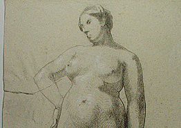 Vorzustand der Kohle- und Kreidezeichnung «Femme nue, de façe»
