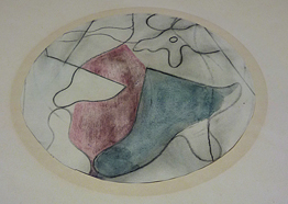 Linolschnitt von Sophie Taeuber Arp mit Wasserschaden und Montagestreifen